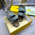 Fendi Feel Ff Jacquard Velvet Slides Light Blue 8X8326Aotmf1R88 - Image 2