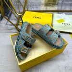 Fendi Feel Ff Jacquard Velvet Slides Light Blue 8X8326Aotmf1R88 - Image 3