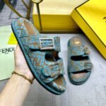 Fendi Feel Ff Jacquard Velvet Slides Light Blue 8X8326Aotmf1R88 - Image 4