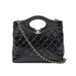 Chanel 31 Large Shiny Leather Handle Bag Gold Hardware Black 37Cm