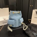 Chanel 25C Gold Tone Metal Denim Backpack Blue 24Cm - Image 2
