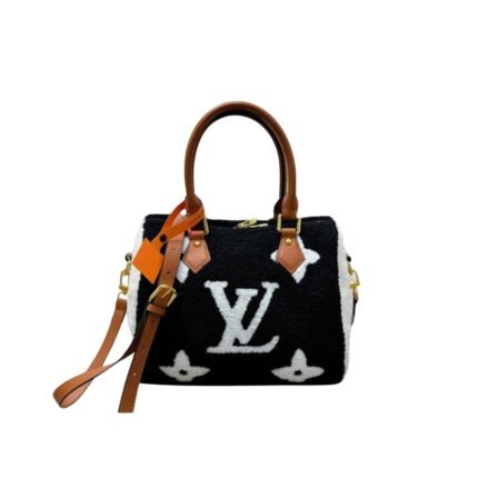 Louis Vuitton Monogram Teddy Speedy Bandouliere Black White 25Cm
