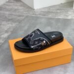 Louis Vuitton Velcro Slippers Lock Edge Denim Black - Image 2