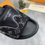 Louis Vuitton Velcro Slippers Lock Edge Denim Black - Image 3