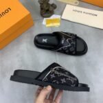 Louis Vuitton Velcro Slippers Lock Edge Denim Black - Image 4