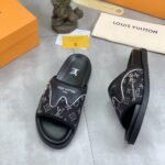 Louis Vuitton Velcro Slippers Lock Edge Denim Black - Image 6