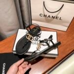 Chanel Gold Pearl Cc Logo Thong Sandals Black - Image 5