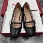 Valentino Mary Jane Preshoes Ballerina In Kidskin With Jewel Button Black 6W2S0Ll7Dhs 9Tj - Image 2