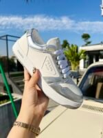 Prada District Leather Sneakers White Sliver 1E790M 3Lj6 F0J36 - Image 8