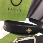 Gucci Black Belt With Square Silver Buckle And Bee Star 35Mm - Image 5