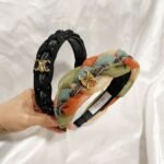 Celine Tweed An Sequin Headband With Gold Hardware In Black - Image 5