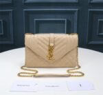 Saint Laurent Envelope Small In Quilted Grain De Poudre Embossed Leather Beige 21Cm 600195Bow912721 - Image 2