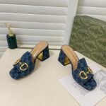 Gucci Women’S Slide Monogram Sandal With Horsebit Blue - Image 2