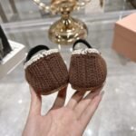 Miumiu Crochet Knit Ballerina Shoes Cocoa Ivory 5F138E 2Cq2 F0Cms F 005 - Image 4