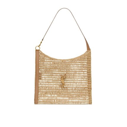 Saint Laurent Oxalis In Raffia Crochet And Leather Vintage Brown 41Cm 773984Gaaeb9718