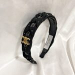 Celine Tweed An Sequin Headband With Gold Hardware In Black - Image 3