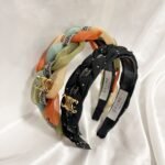 Celine Tweed An Sequin Headband With Gold Hardware In Black - Image 4
