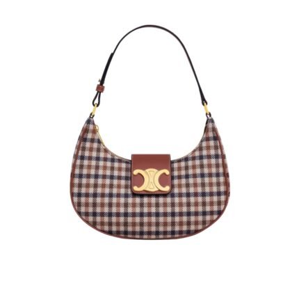 Celine Ava Triomphe Bag In Tartan Textile And Calfskin Medium 24Cm 114492Fyd 14Ml