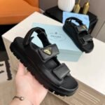 Prada Flat Nappa Leather Sandals Black 1X416N 038 F0002 F 020 - Image 5