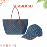 Summer Set: Gucci Totissima Large Tote Bag Denim Blue And Brown 30Cm And Gg Denim Baseball Hat Blue