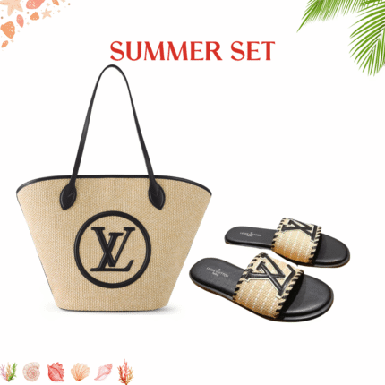 Summer Set: Louis Vuitton Saint Jacques Black 45Cm And Lock It Flat Raffia Mules Black