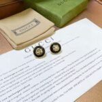 Gucci Interlocking 18K Stud Earrings Gold And Black 786554 J85F0 8030 - Image 5