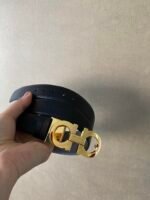 Salvatore Ferragamo Gancini Black Leather Belt With Gold Metal Buckle 2.5Cm - Image 8
