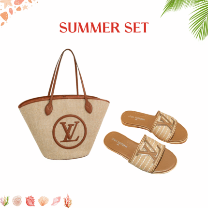 Summer Set: Louis Vuitton Saint Jacques Brown 45Cm And Lock It Flat Raffia Mules Brown