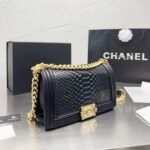 Chanel Boy Flap Bag Snake Leather Black 25Cm - Image 2