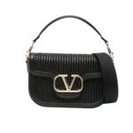 Valentino Garavani Alltime Woven Leather Shoulder Bag Black 22Cm