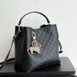 Gucci GG Emblem Small Bucket Bag Black Leather 25Cm 815118 AAFDV 1000 - Image 3