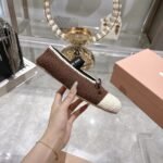 Miumiu Crochet Knit Ballerina Shoes Cocoa Ivory 5F138E 2Cq2 F0Cms F 005 - Image 5