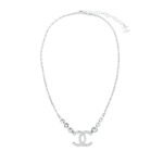 Chanel Cc Silver Metal Necklace