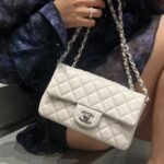 Chanel Classic Double Flap Bag White Silver Hardware 25Cm - Image 11