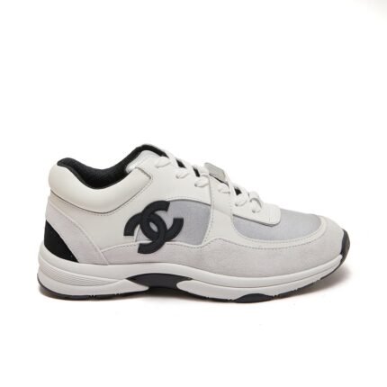 Chanel Suede And Leather Cc Low Top Sneaker White Black