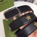 Gucci Black Belt With Square Silver Buckle And Bee Star 35Mm - Image 4