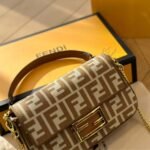 Fendi Baguette Mini Ff Jacquard Fabric Bag Beige 21Cm - Image 3