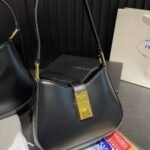 Prada Cleo Brushed Leather Shoulder Bag With Clasp Closure Black 26Cm 1Bc169 Zo6 F0632 V Meo - Image 9