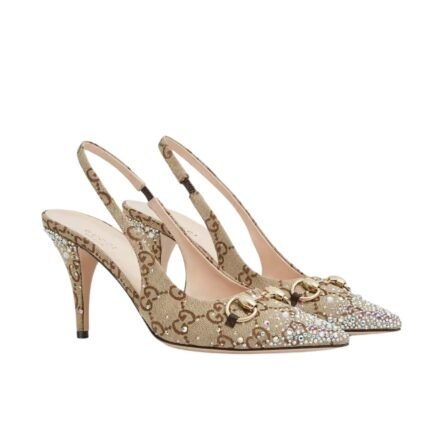 Gucci Women’s Horsebit Pump Gg Canvas Beige And Dark Brown 812176 Fad21 2549