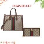 Summer Set: Gucci Ophidia Gg Medium Top Handle Tote Bag And Zip Around Wallet Brown