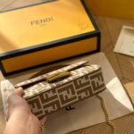 Fendi Baguette Mini Ff Jacquard Fabric Bag Beige 21Cm - Image 8