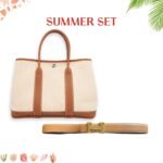 Summer Set: Hermes Garden Party 30 Handbag Canvas Orange And Belt Togo Swift Gold Buckle Brown