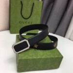 Gucci Black Belt With Square Silver Buckle And Bee Star 35Mm - Image 3