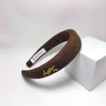 Saint Laurent Ysl Tweed Headband With Gold Hardware In Dark Brown - Image 2