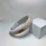 Saint Laurent Ysl Tweed Headband With Gold Hardware In Salt And Pepper - Image 2