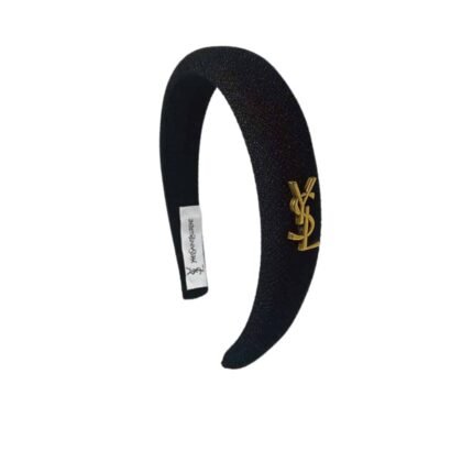 Saint Laurent Ysl Tweed Headband With Gold Hardware In Black