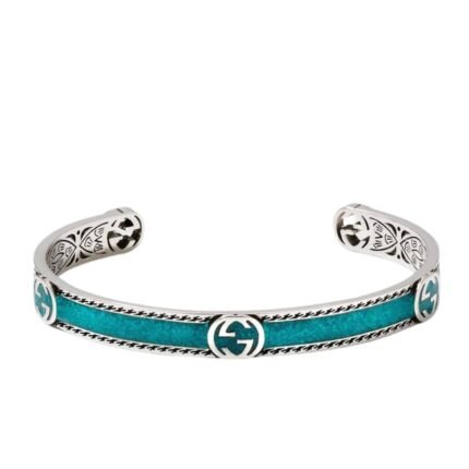 Gucci Cuff Bracelet Interlocking Gg Sterling Silver Turquoise Enamel