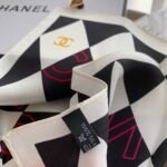 Chanel Coco Caro Silk Scarf In White And Black 70Cm - Image 3