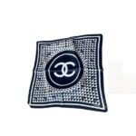Chanel Cc Motif Square Neck Twill Silk Scarf Black