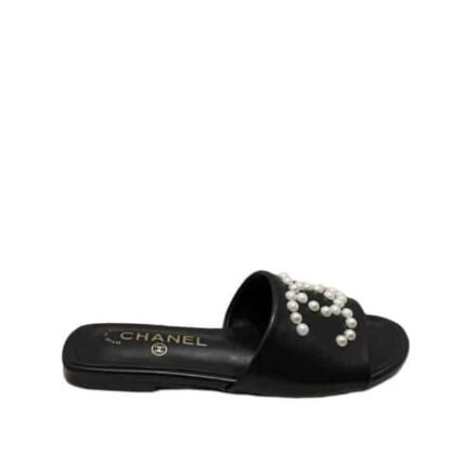 Chanel Cc Pearl Slippers Black